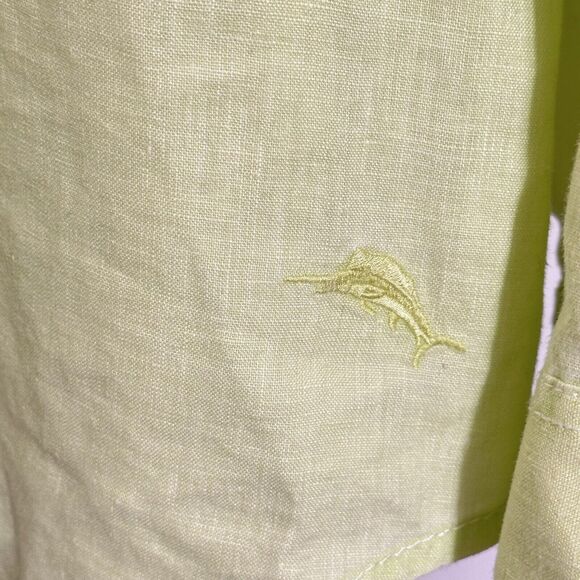 TOMMY BAHAMA 100% Linen Lime Green Relaxed Fit Long Sleeves Button Shirt, Large - Picture 5 of 12